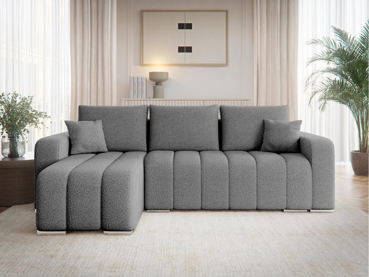 ECKSOFA Pufetto Boucle - Silberfarben/Grau, Holz/Textil (244/147cm) - MIRJAN24