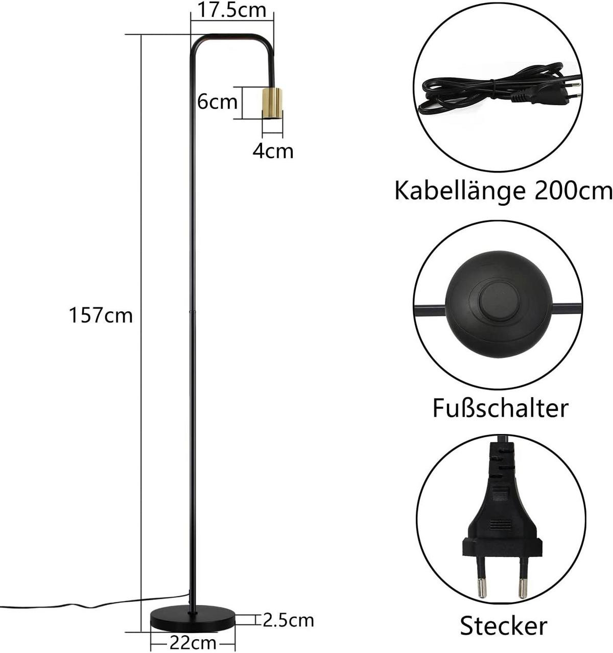 STEHLEUCHTE Mannheim 22/18/157 cm - Schwarz, Metall (35/25/160cm) - Nettlife