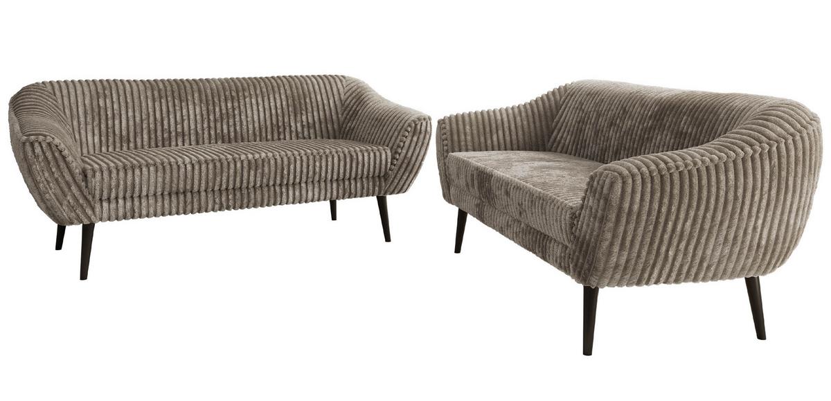 SITZGARNITUR PIRS 3+3 - Hellbraun Cord - Schwarze Beine - Hellbraun/Schwarz, Holzwerkstoff/Textil (180/75/74cm) - MKS