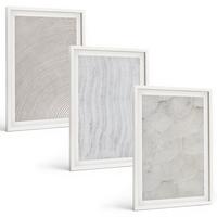 BILDER SET 3er Set - 40x60 cm Weißer Rahmen - Sandmuster geometrische Strukturen - Weiß, Kunststoff (40/60cm) - TULUP