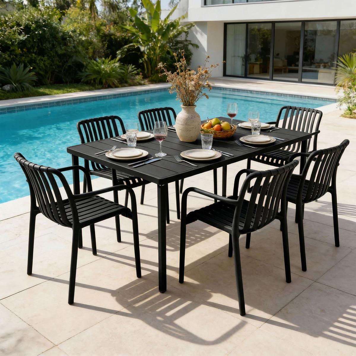 GARTENMÖBEL SET TULIPANO 7er Set schwarz - Schwarz, Metall - IDIMEX