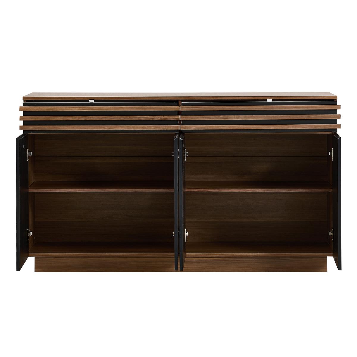 SIDEBOARD in Holzoptik und Schwarz, mit 4 Türen und 2 Schubladen - Walnussfarben, Holzwerkstoff (150/85/40cm) - Urban Meuble
