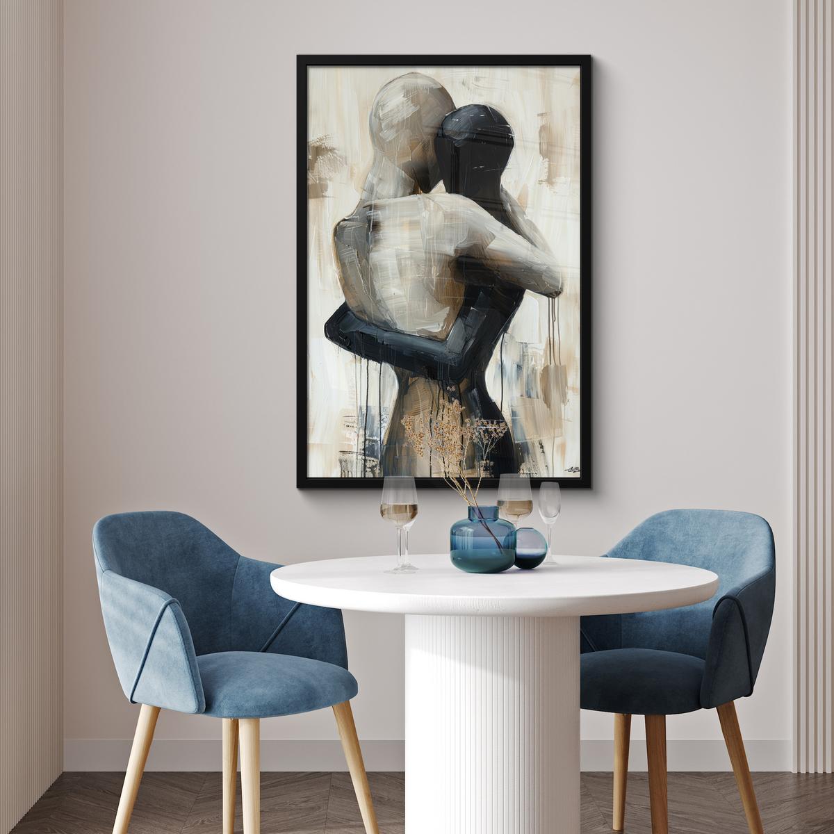 POSTER MIT RAHMENGERAHMTES BILD Abstrakt - Liebe - Schwarz und weiß - Modern 60x90 cm - Schwarz, Papier (60/90cm) - MuchoWow