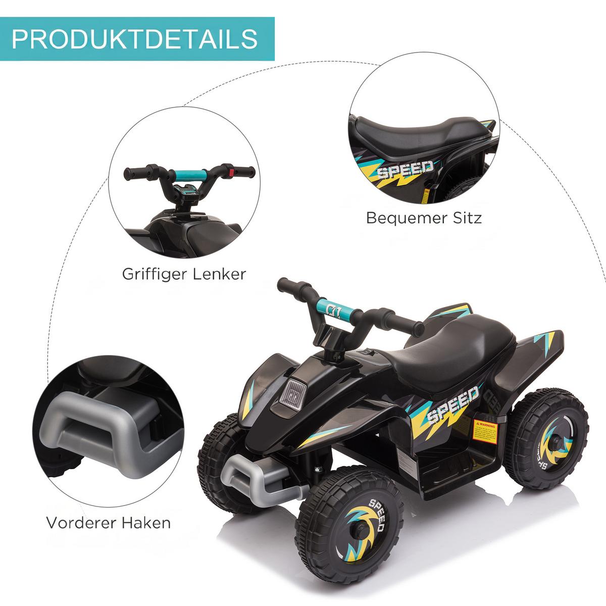 KINDER-ELEKTRO-QUAD Kunststoff Metall Schwarz - Schwarz, Kunststoff (72/40/45.5cm) - HOMCOM