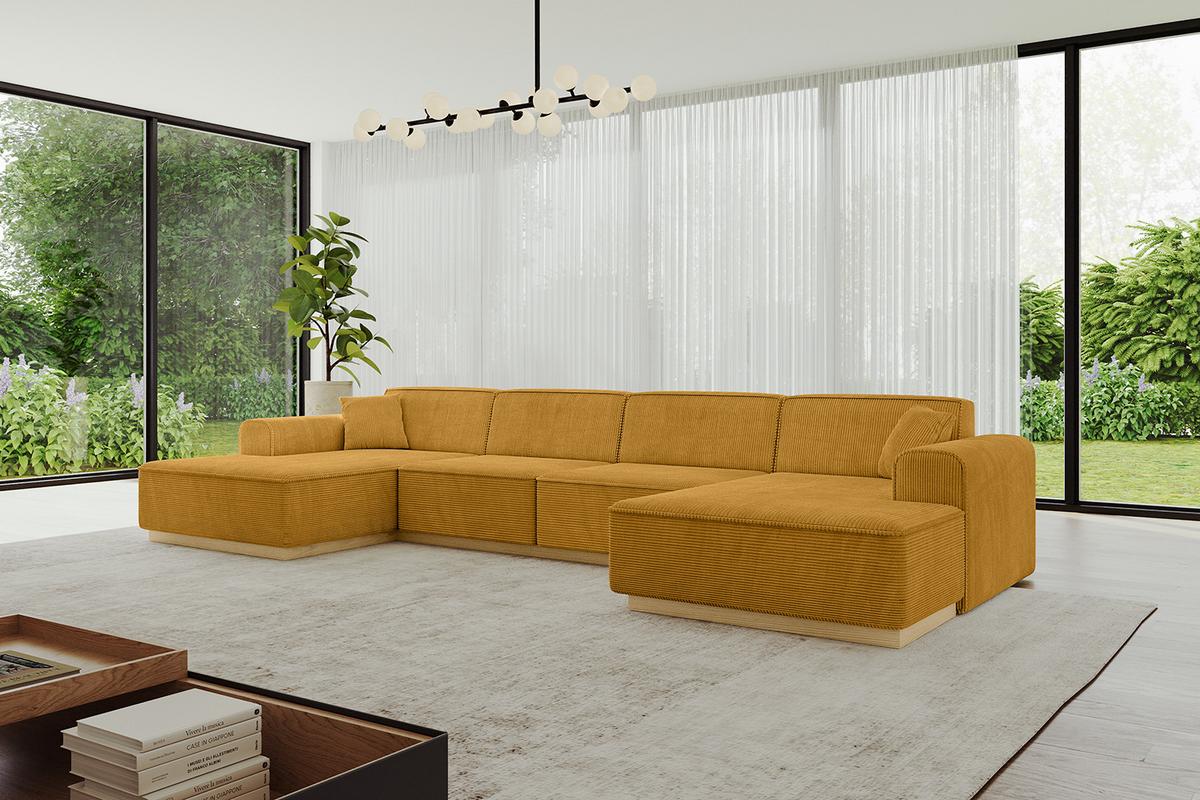 WOHNLANDSCHAFT IREA-U2-v2 - 386x165x80 cm Senfgelb - Grün, Holzwerkstoff/Textil (386/80/165cm) - ALTDECOR