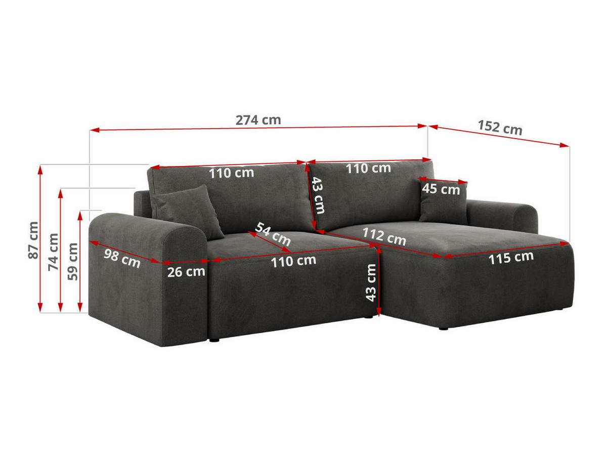 ECKSOFA NELSON Dunkelgrau Velvet - Dunkelgrau/Schwarz, Kunststoff/Textil (274/152cm) - MKS