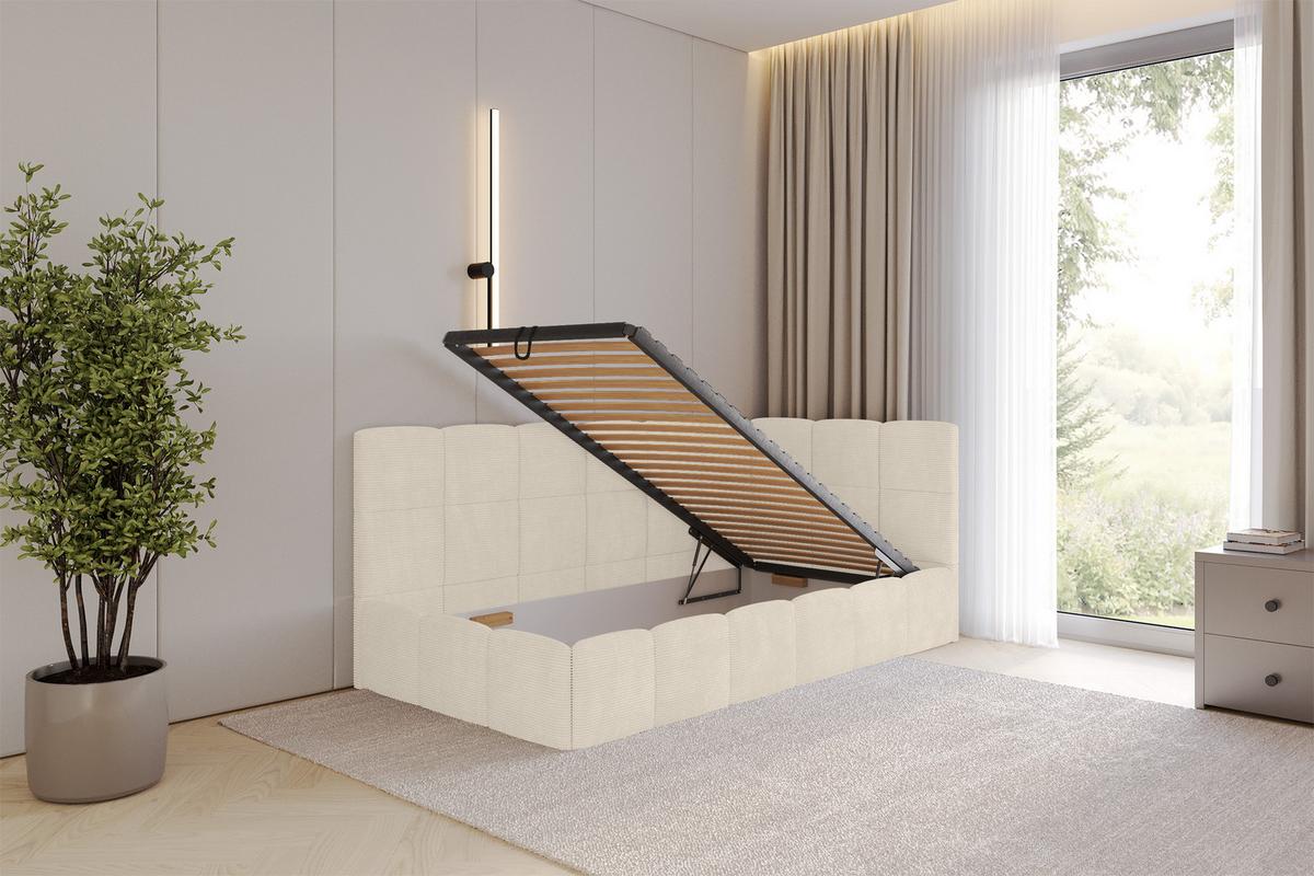 EINZELBETT Jugendbett mit Bettkasten Links, mit Matratze - LIVY 100x200 Beige - Sandfarben, Holzwerkstoff/Textil (100/200cm) - ALTDECOR