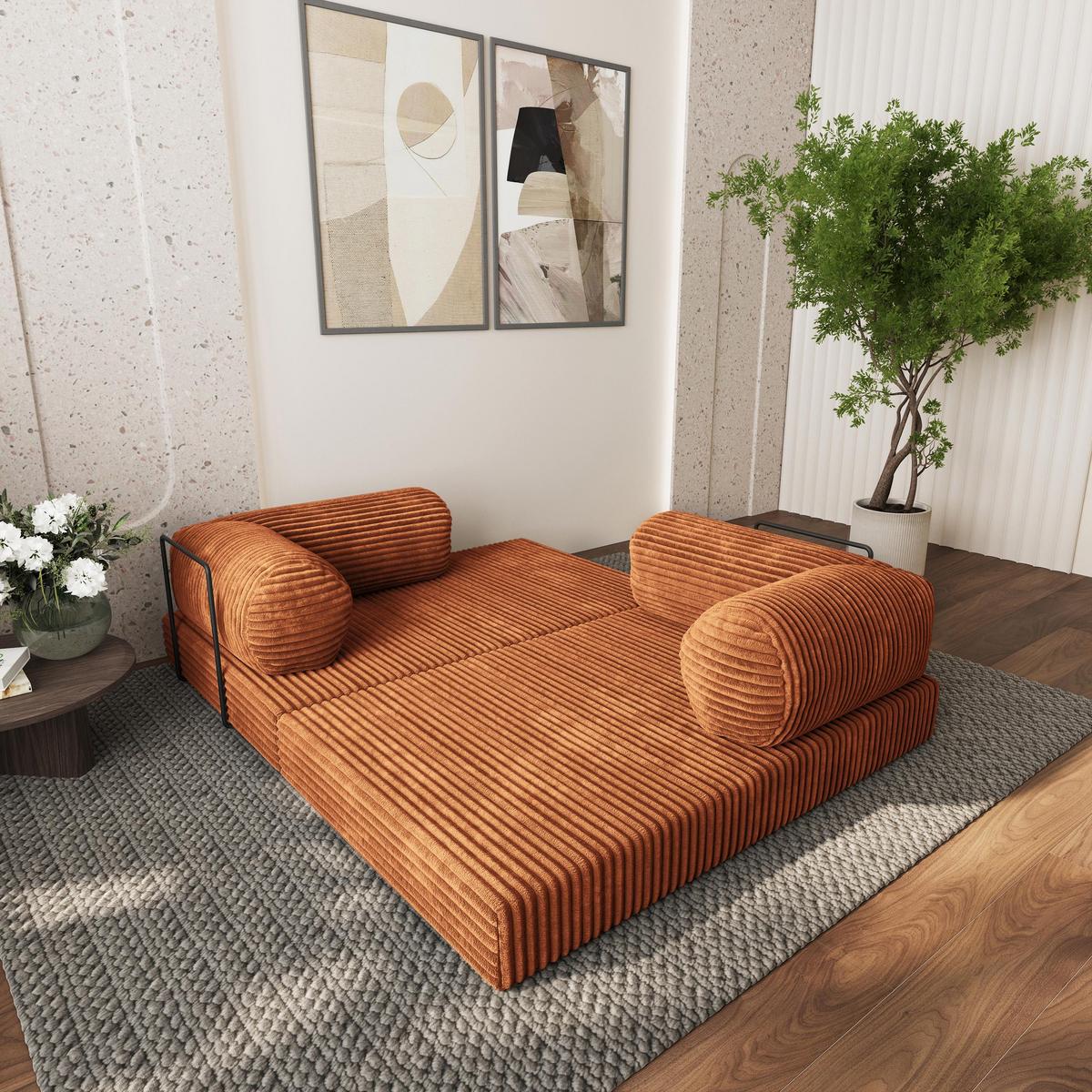 ECKSOFA ETERA modulares Boneless Sofa mit Schlaffunktion Braun Cordstoff - Braun, Textil (270/160cm) - MASSENO