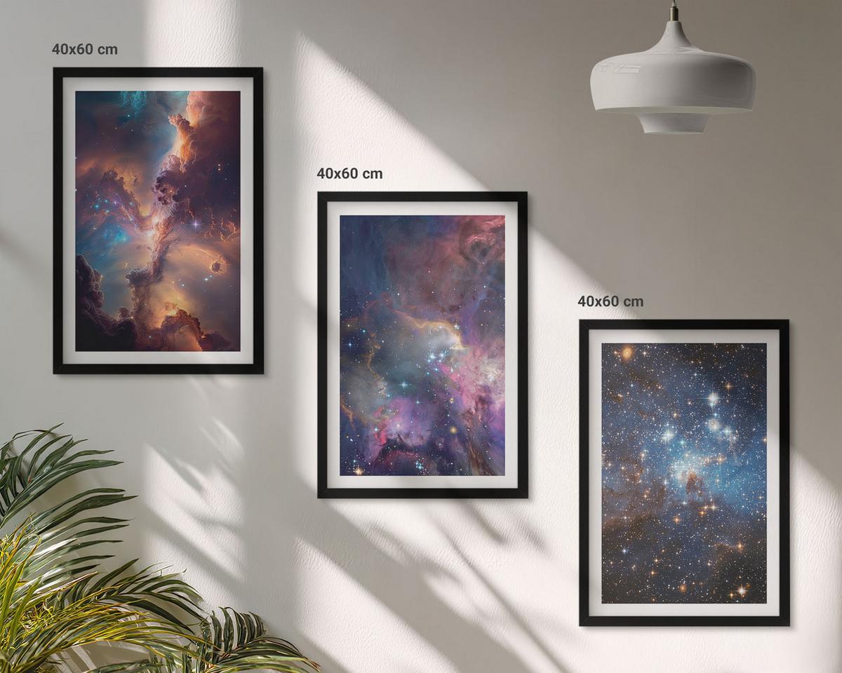 BILDER SET 3er Set - 40x60 cm Schwarzer Rahmen - Kosmische Sternenlandschaften - Schwarz, Kunststoff (40/60cm) - TULUP
