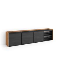 LOWBOARD, Schwarz und Eiche, 207/35/50cm, mit Led - Schwarz, Holzwerkstoff (207/50/35cm) - Skraut Home