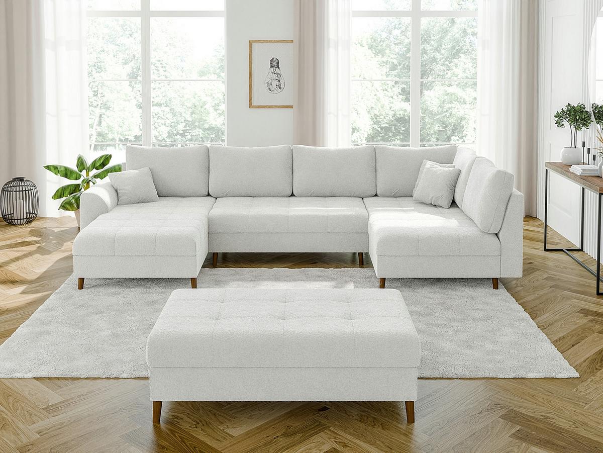 HOCKER Henrik Weiß Boucle - Weiß/Braun, Holz/Textil (118/40/73cm) - S-Style Möbel