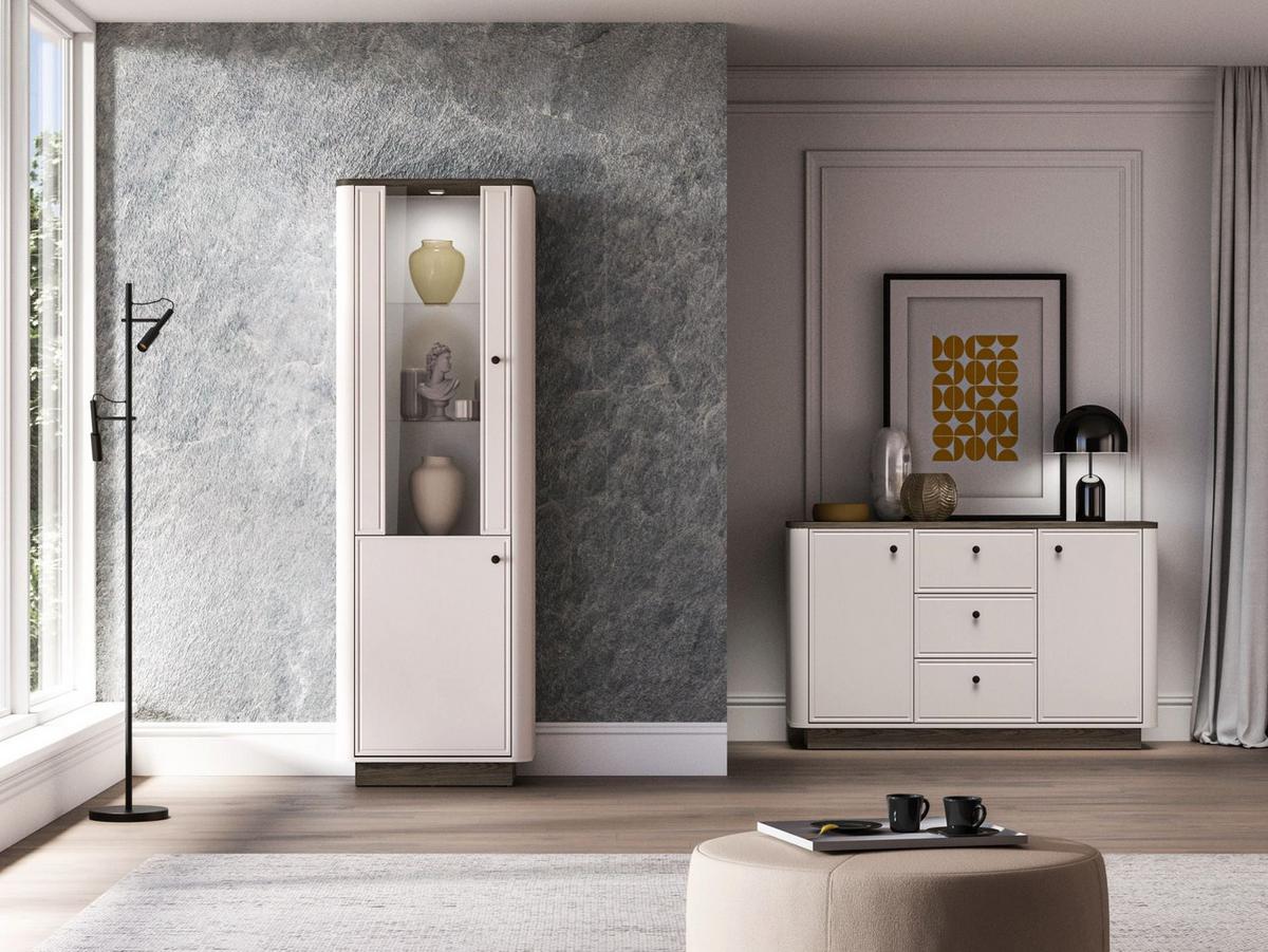 VITRINE Vilavio 2-türig Kaschmirgrau/Eichenoptik 65 cm - Taupe/Dunkelbraun, Holzwerkstoff (65/191.5/40cm) - Selsey