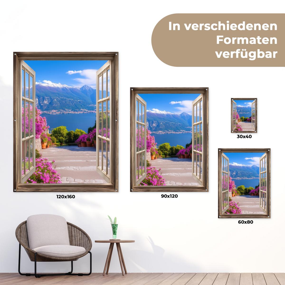 GARTENPOSTER Durchblick - Berg - Landschaft - Ausblicke - See Gartendekoration 120x160 cm - Blau, Kunststoff (120/160/0.2cm) - OnlyWow