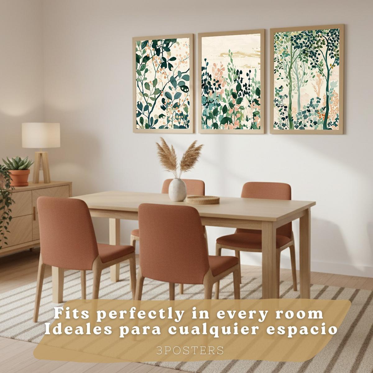POSTER 3er-Set Wandbilder Floral Bäume modern Wohnzimmer Deko, Schlafzimmer, Küche, Badezimmer Rahmenlos A3 - Klar, Papier (29.7/1/42cm) - Nacnic