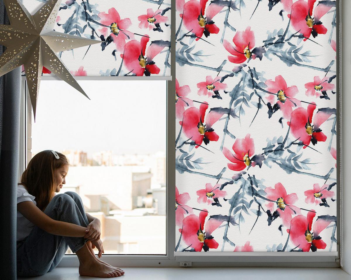INNENROLLO - Fensterrollo - Rollo - 110x140 cm - Blumen - Rot, Kunststoff (110/140/0.5cm) - TULUP