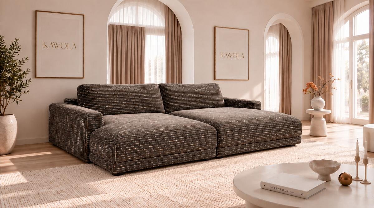 BIG SOFA MARLIN Braun Flachgewebe - Schwarz/Braun, Kunststoff/Textil (262/80/168cm) - KAWOLA