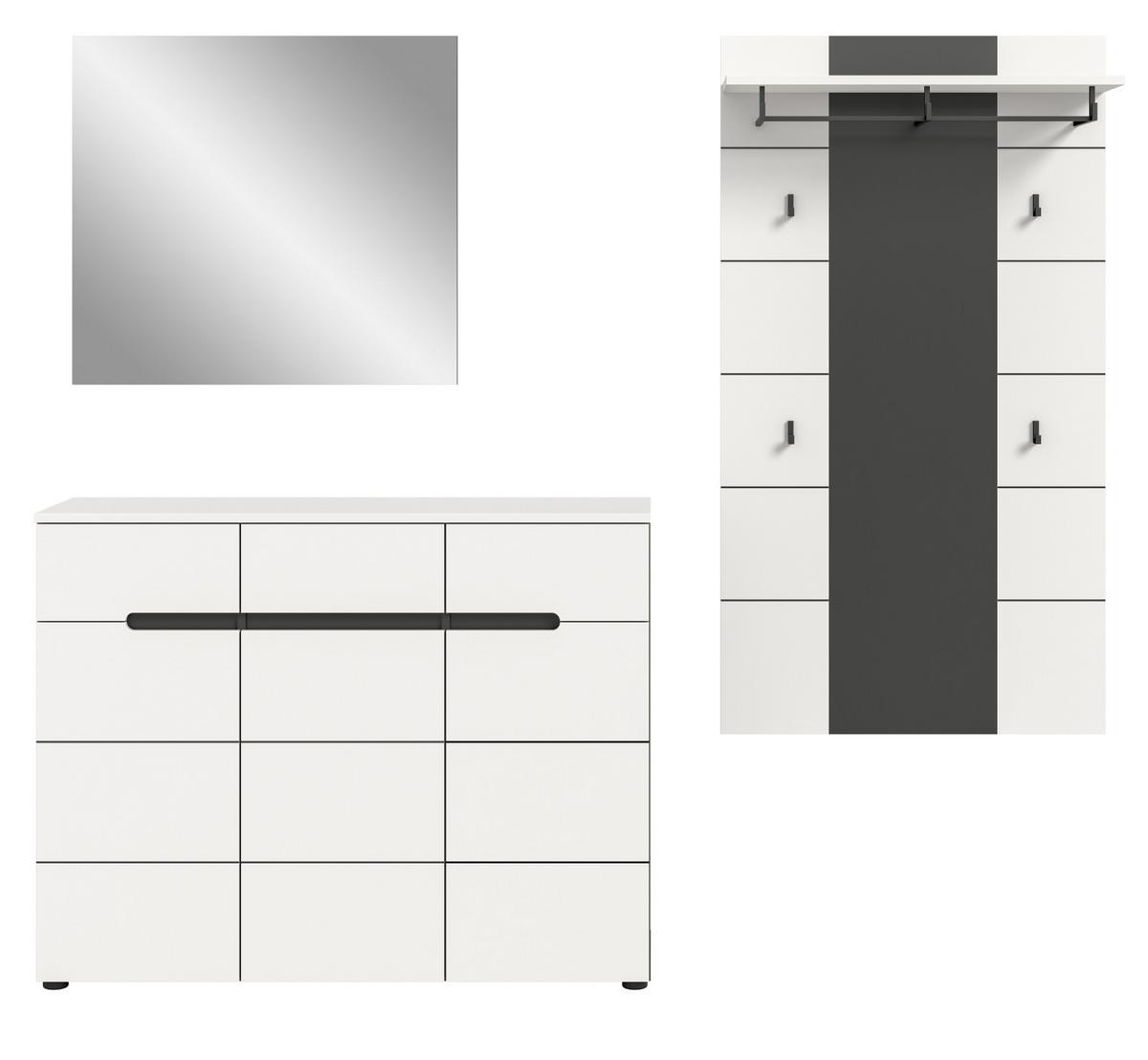 GARDEROBEN-SET 3-teilig weiß, grau 215 cm, Flurmöbel mit Soft-Close, Cooper - Schwarz/Weiß, Glas/Holzwerkstoff (215/190/37cm) - Inn.Furn