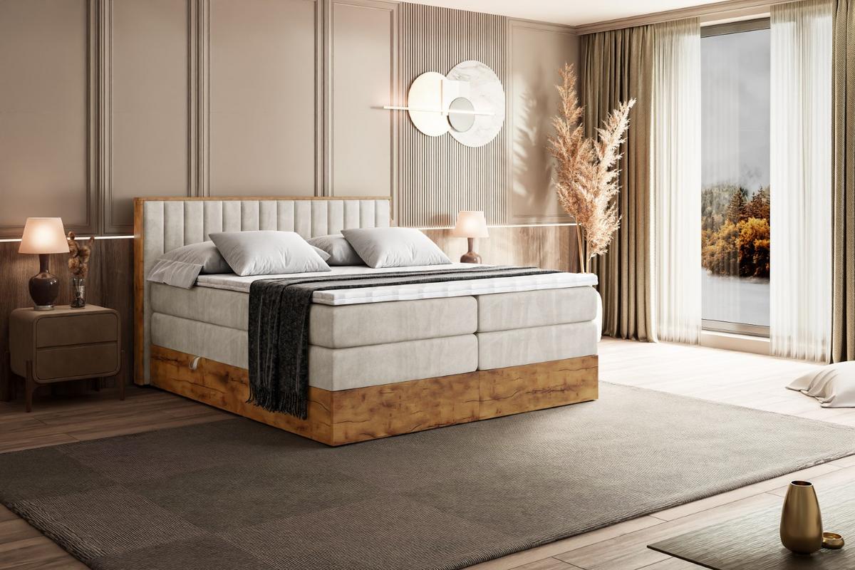 BOXSPRINGBETT mit Matratze H3|H4 und Lattenrost - LOLLI4 KING-180x200 - Beige Casablanca - Beige, Holzwerkstoff (180/200cm) - ALTDECOR