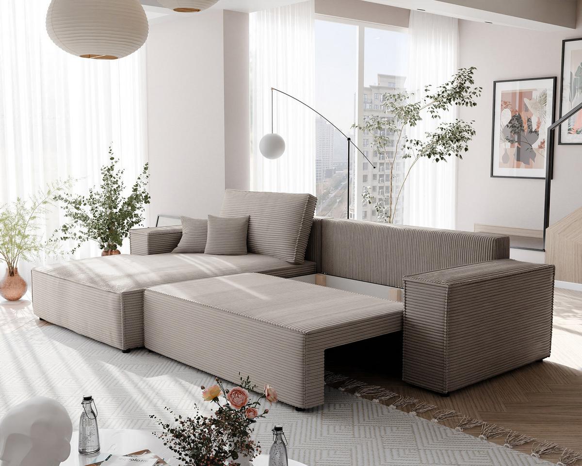 ECKSOFA NOVA Links mit Schlaffunktion und Bettkasten Cappuccino - Cappuccino, Kunststoff/Textil (294/185cm) - Idohome