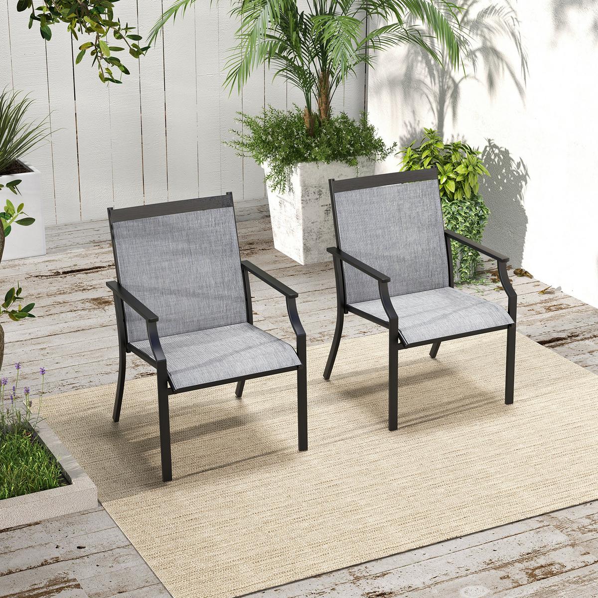 TERRASSENSTÜHLE Grau(2er-Set) - Grau, Metall (66/90/61cm) - COSTWAY