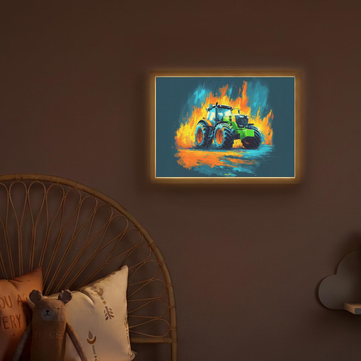 NACHTTISCHLAMPE MIT AKKU Abstrakt - Traktor - Grün 40x30 cm - Dunkelblau, Holzwerkstoff (8/40/30cm) - OnlyWow