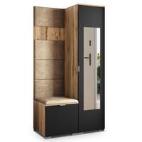GARDEROBENSCHRANK VIRA 95/181/51 cm Modern Garderobe-Set Eiche Wotan - Eiche Wotan/Schwarz, Holzwerkstoff (95/181/51cm) - MASSENO