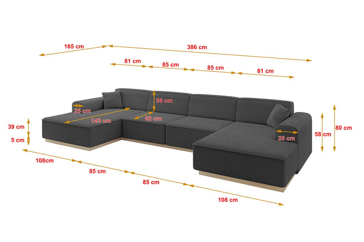 WOHNLANDSCHAFT IREA-U2 - 386x165x80 cm Grau - Schieferfarben/Olivgrün, Holzwerkstoff/Textil (386/80/165cm) - ALTDECOR
