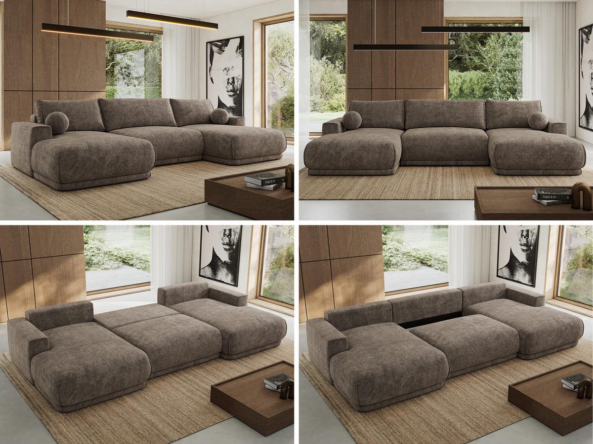 WOHNLANDSCHAFT RINA U Braun Schenille grob gewebt - Schwarz/Braun, Kunststoff/Textil (360/85/170cm) - MKS