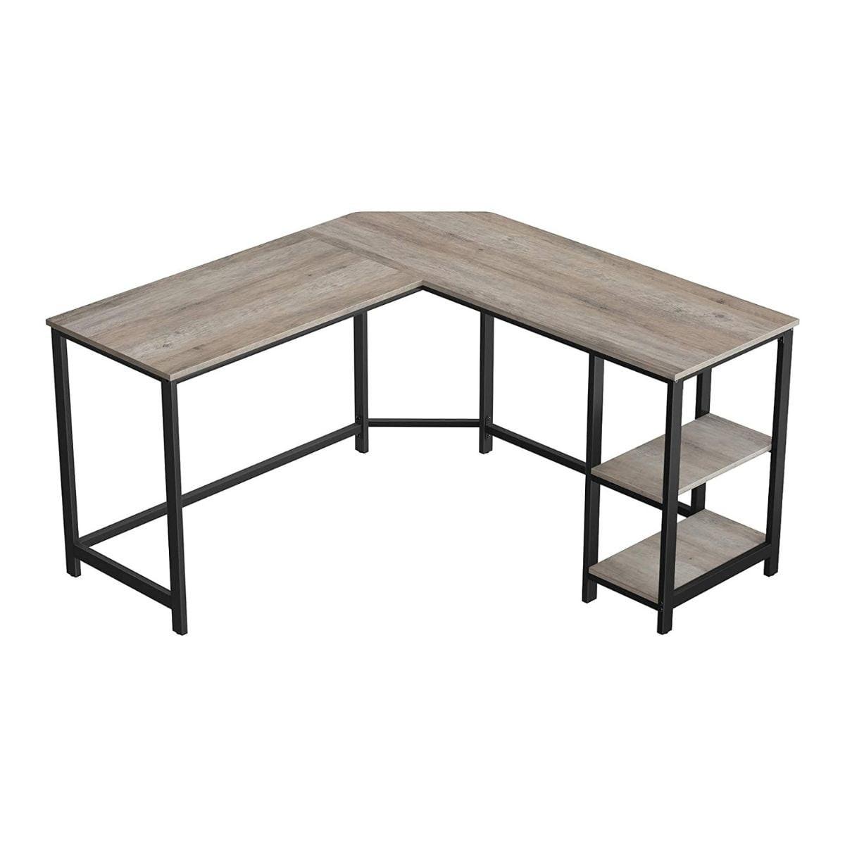 ECKSCHREIBTISCH mit 2-stufigem Regal im Industrial-Stil - Beige, Holzwerkstoff (148/138/76cm) - Calicosy
