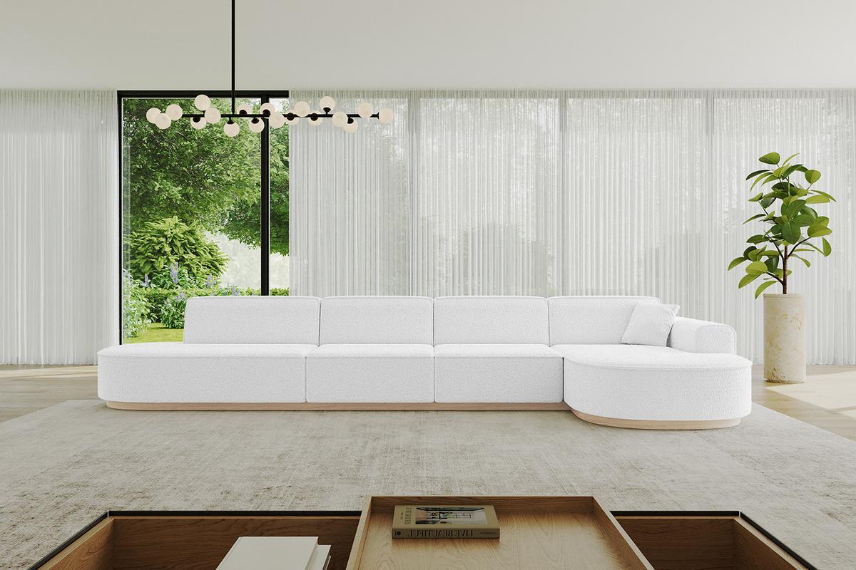 ECKSOFA Ottomane Rechts MARI-L3-v1 - 413x171x83 cm Weiß Bouclé - Weiß, Holzwerkstoff/Textil (171/413cm) - ALTDECOR