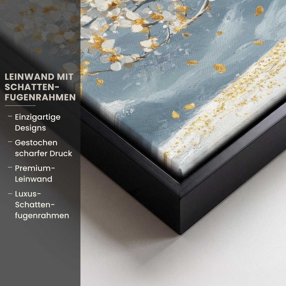 LEINWAND Bilder mit Rahmen - Baum - Winter - Baum des Lebens - Modern - Gold - 40x30 - Goldfarben, Textil (40/30cm) - MuchoWow