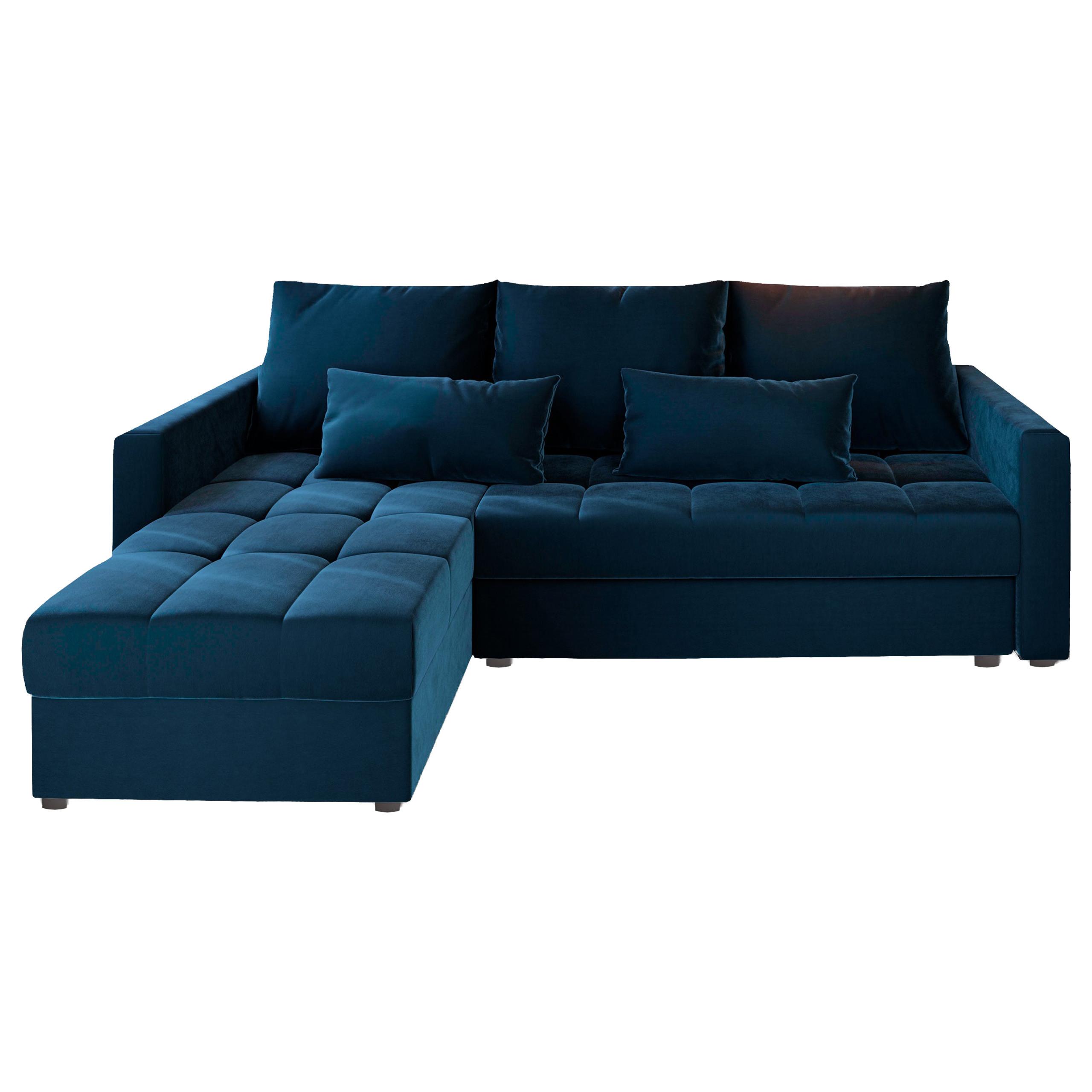 ECKSOFA KOS PIK Blau Plüsch-Stoff mit Schlaffunktion - Blau/Grau, Holz/Kunststoff (220/140cm) - MASSENO