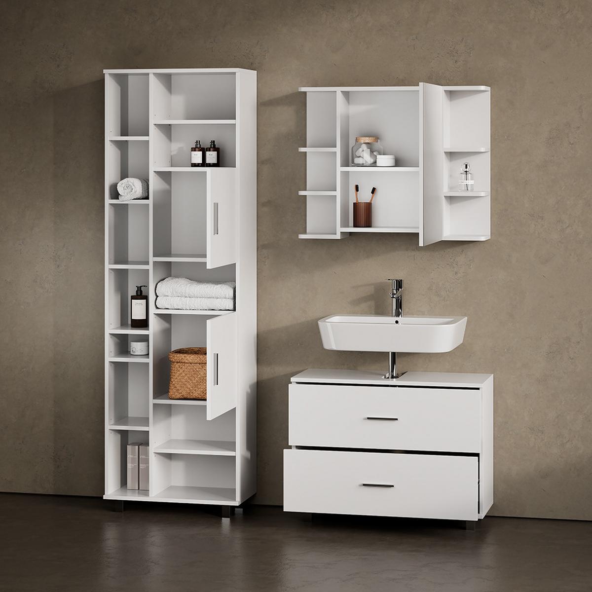 WASCHBECKENUNTERSCHRANK Eisak Weiß 80 x 60.8 cm - Weiß, Holzwerkstoff (80/60.8/33cm) - Livinity®