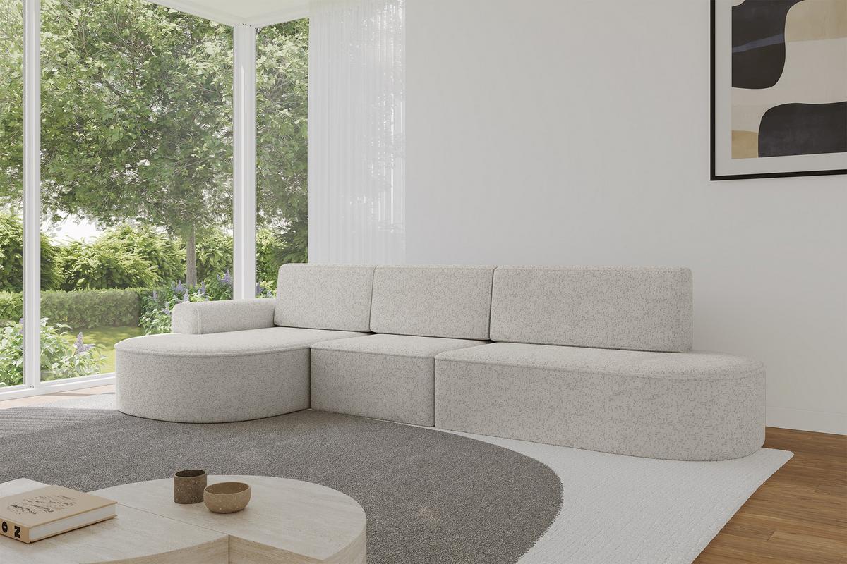 ECKSOFA mit Schlaffunktion Ottomane Links MARI L2-S 368X167X85 Hellgrau Velours - Edelstahlfarben/Schwarz, Holzwerkstoff/Kunststoff (368/167cm) - ALTDECOR