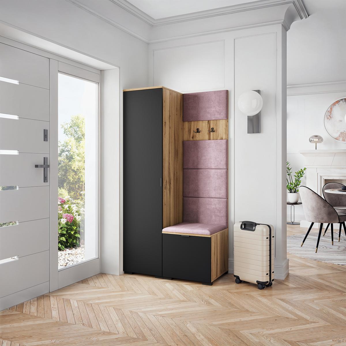 GARDEROBENSCHRANK LORI 95/181/51 cm Modern Garderobe-Set Eiche Wotan - Eiche Wotan/Lila, Holzwerkstoff (95/181/51cm) - MASSENO