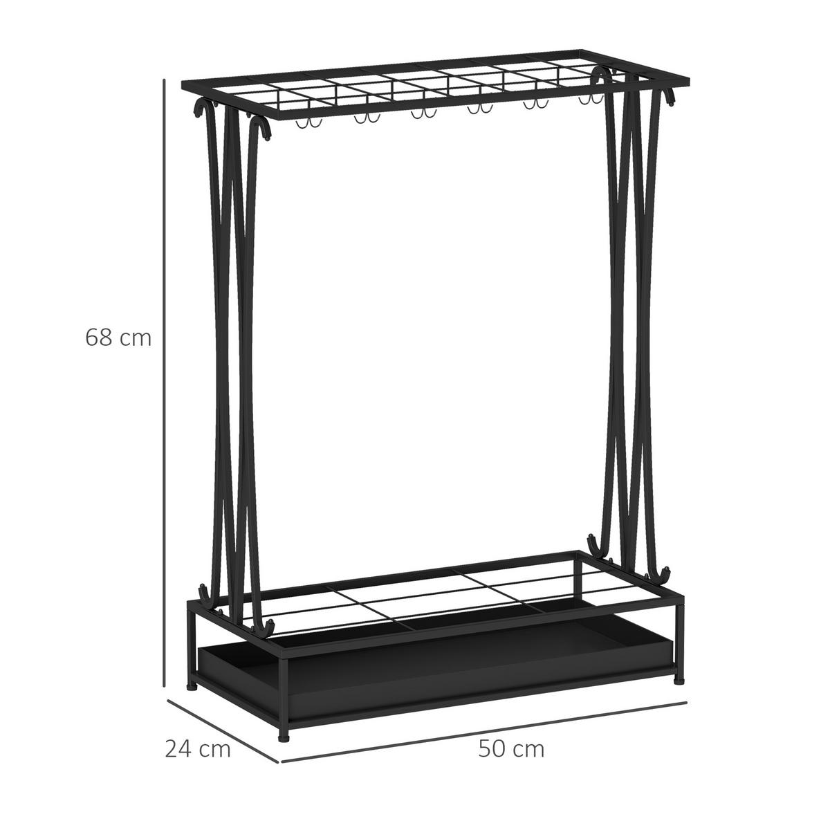 REGENSCHIRMSTÄNDER mit 24 Haken, 21 Löchern, 50 x 24 x 68 cm, Schwarz - Schwarz, Metall (24/68/50cm) - HOMCOM