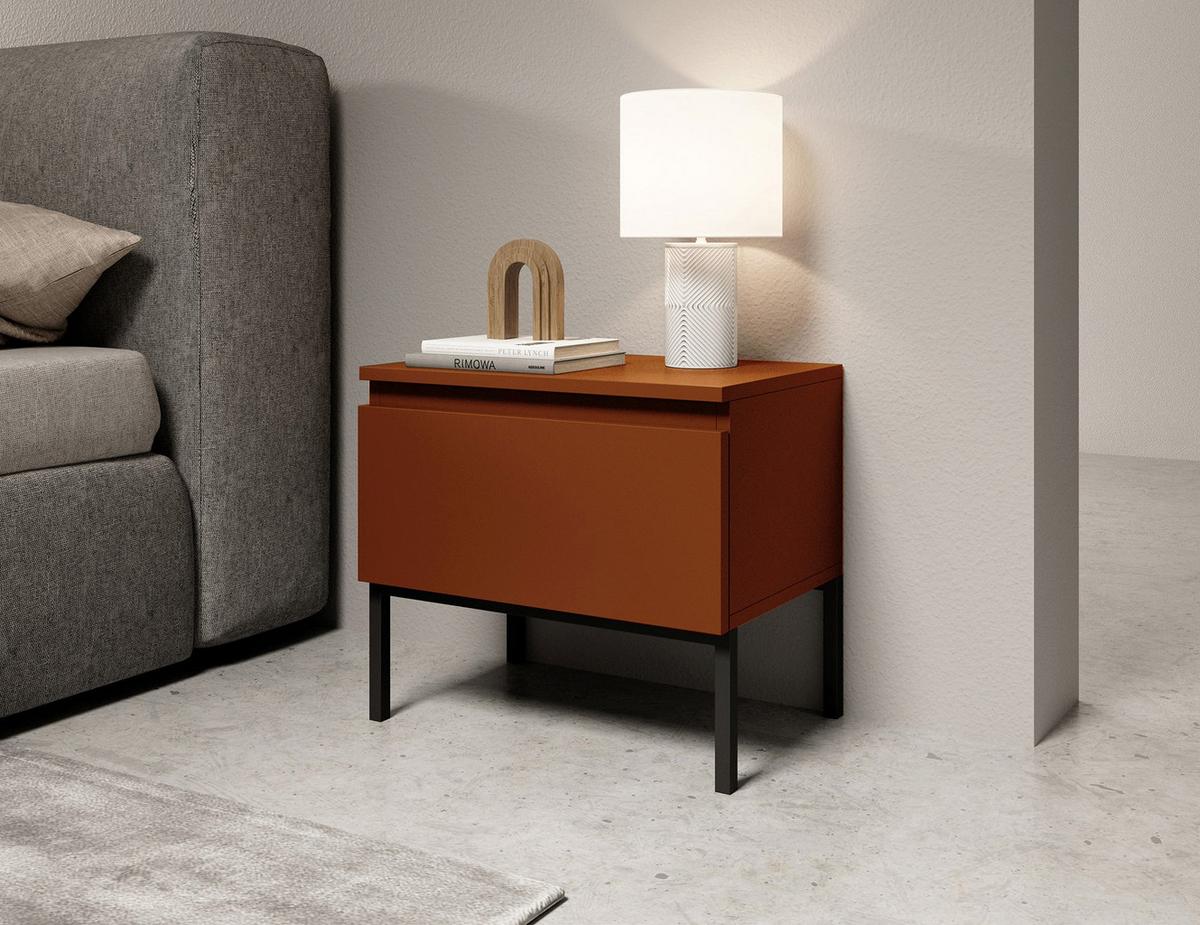 NACHTSCHRANK Bemmi Ziegelrot - Dunkelorange/Schwarz, Holzwerkstoff/Metall (49/43/32cm) - Selsey