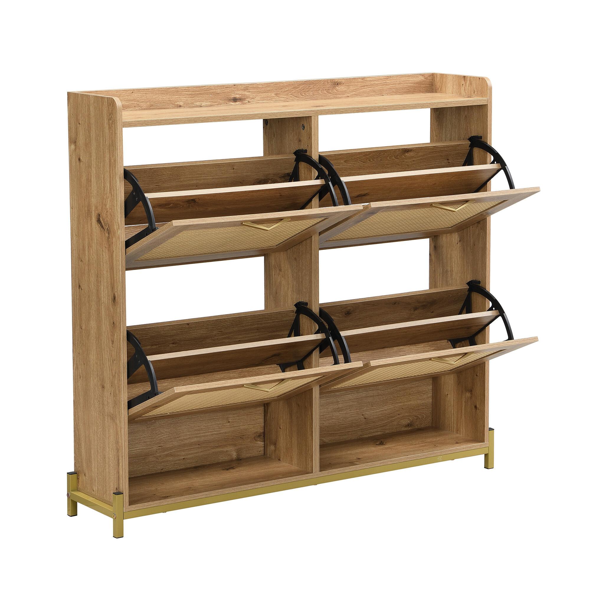 SCHUHSCHRANK aus Holz mit Rattantüren - Hellbraun, Holzwerkstoff (24/100/108cm) - Urban Meuble