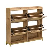 SCHUHSCHRANK aus Holz mit Rattantüren - Hellbraun, Holzwerkstoff (24/100/108cm) - Urban Meuble
