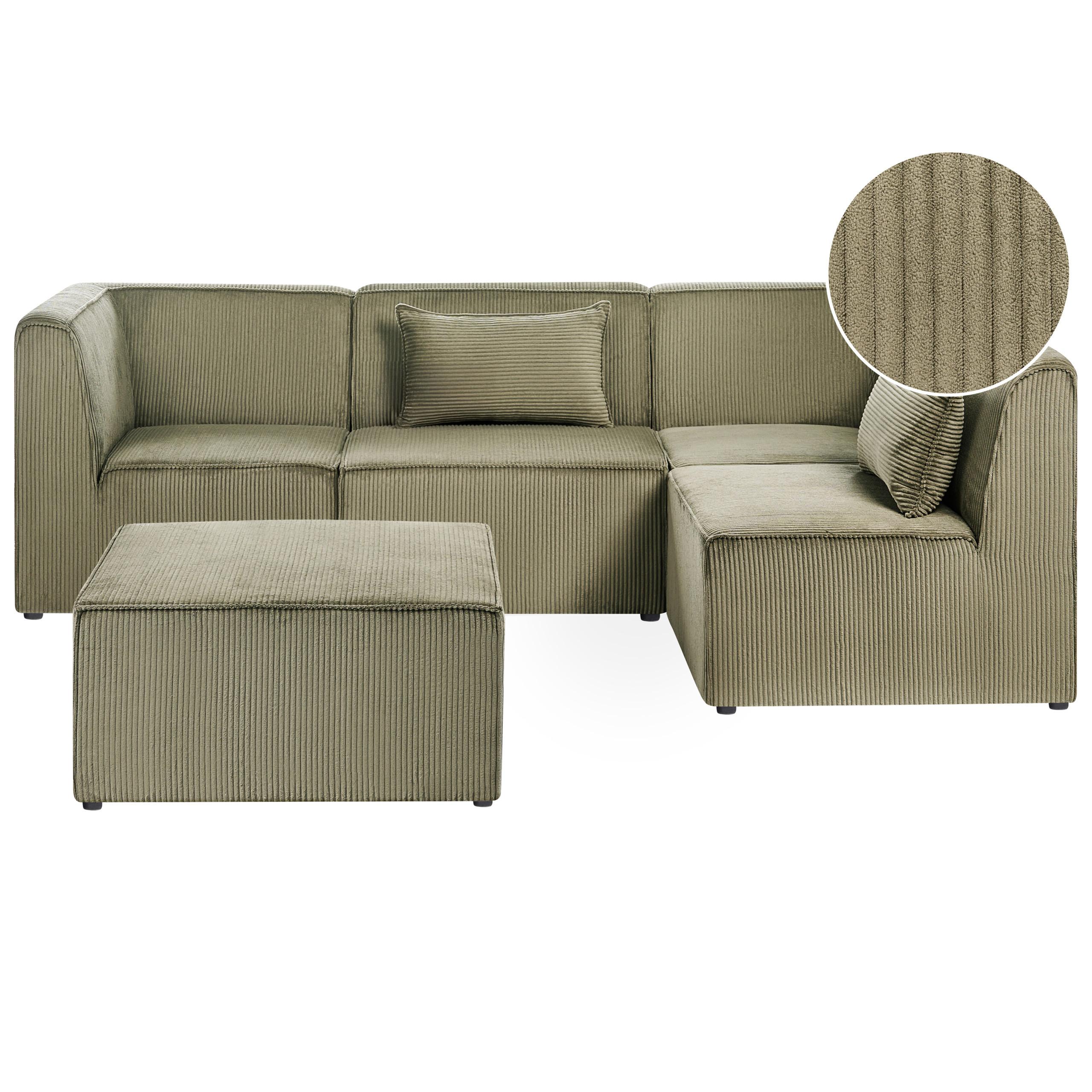 ECKSOFA Modul 4-Sitzer linksseitig Grün Cord mit Ottomane Lemvig - Grün, Textil (250/166cm) - Beliani