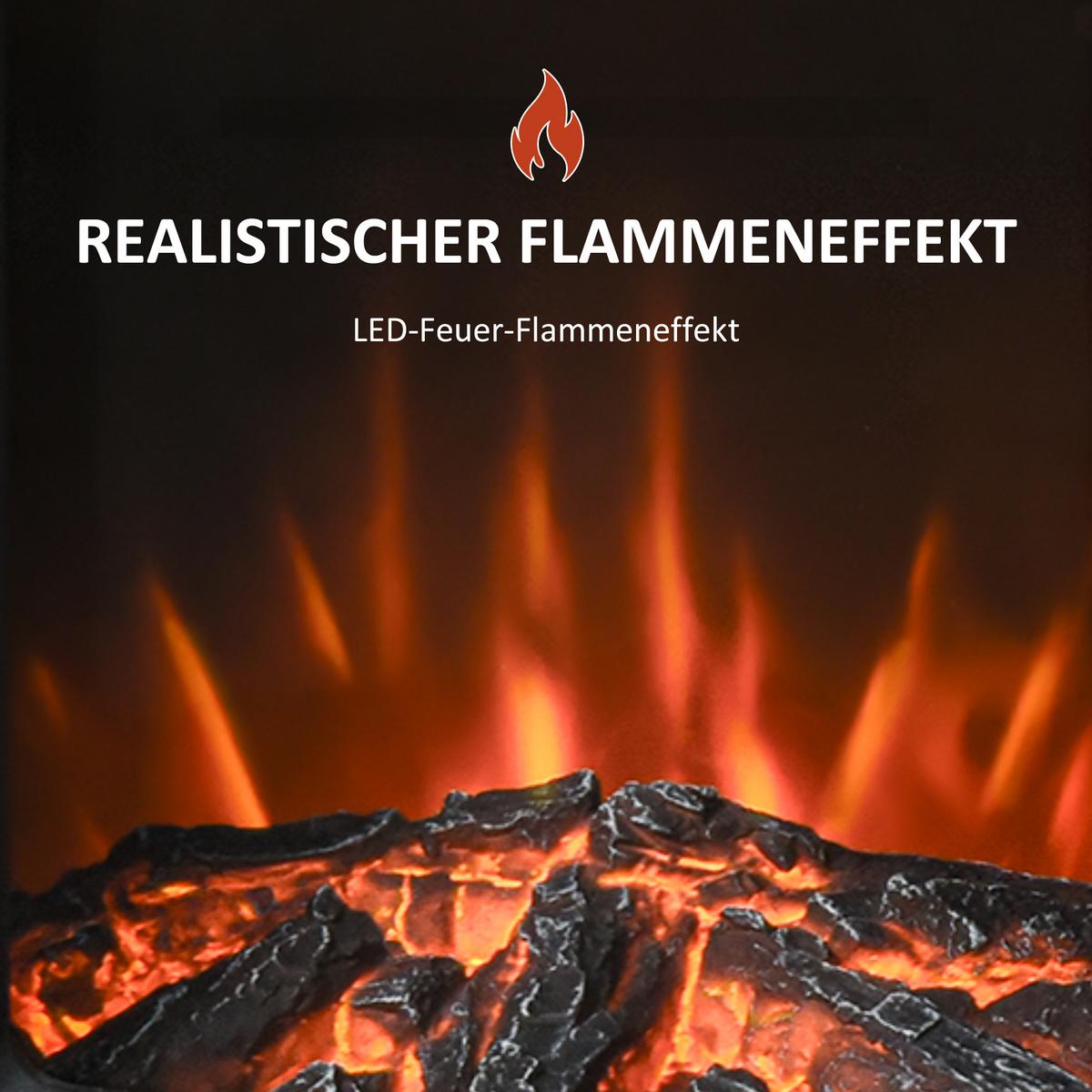 ELEKTROKAMIN 1000 W/2000 W mit Flammeneffekt Thermostat 20–25 qm Schwarz - Schwarz, Metall (5/32/44cm) - HOMCOM