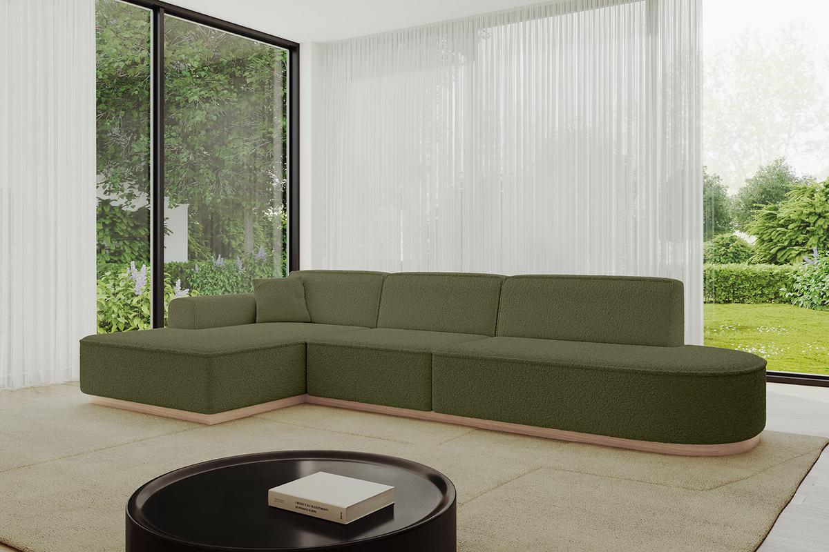 ECKSOFA Ottomane Links IREA-L2 - 327x165x80 cm Grün - Platinfarben, Holzwerkstoff/Textil (327/165cm) - ALTDECOR