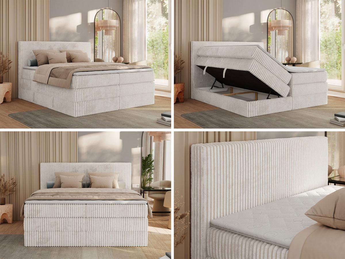 BOXSPRINGBETT TILIANO KING - 200/200 - Beige Cord - H4 - Beige, Holz/Textil (200/200cm) - MKS
