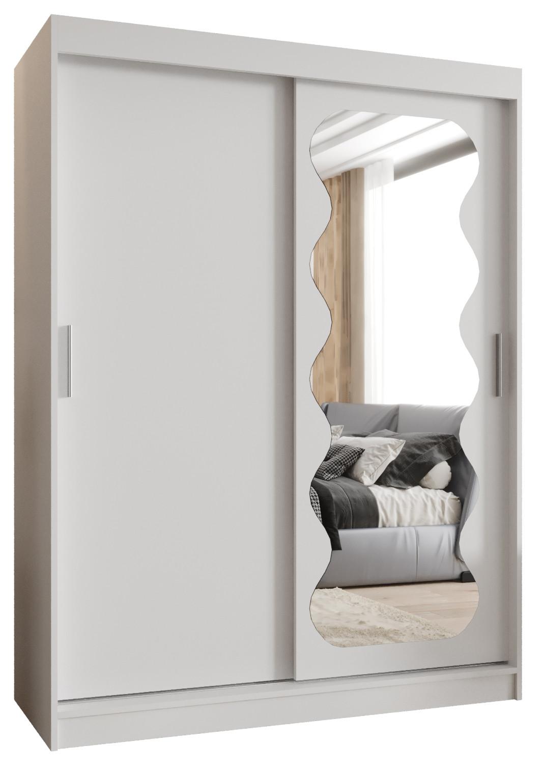 SCHIEBETÜRENSCHRANK mit Spiegel SPOTI 200/150/62 2-türig - Silberfarben/Weiß, Holz (150/200/62cm) - MÖBEL KRYSPOL