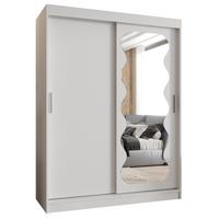 SCHIEBETÜRENSCHRANK mit Spiegel SPOTI 200/150/62 2-türig - Silberfarben/Weiß, Holz (150/200/62cm) - MÖBEL KRYSPOL