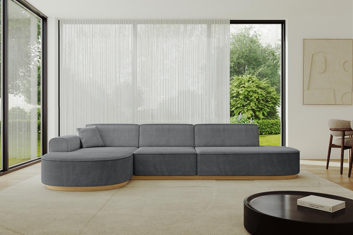 ECKSOFA Ottomane Links MARI-L2-v2 - 328x171x83 cm Dunkelgrau Cord - Dunkelgrau, Holzwerkstoff/Textil (328/171cm) - ALTDECOR