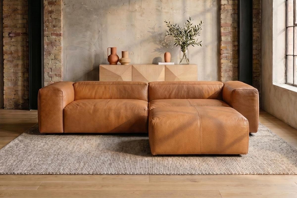 SOFA CELESTE Braun Leder - Schwarz/Braun, Leder/Kunststoff (302/114cm) - KAWOLA