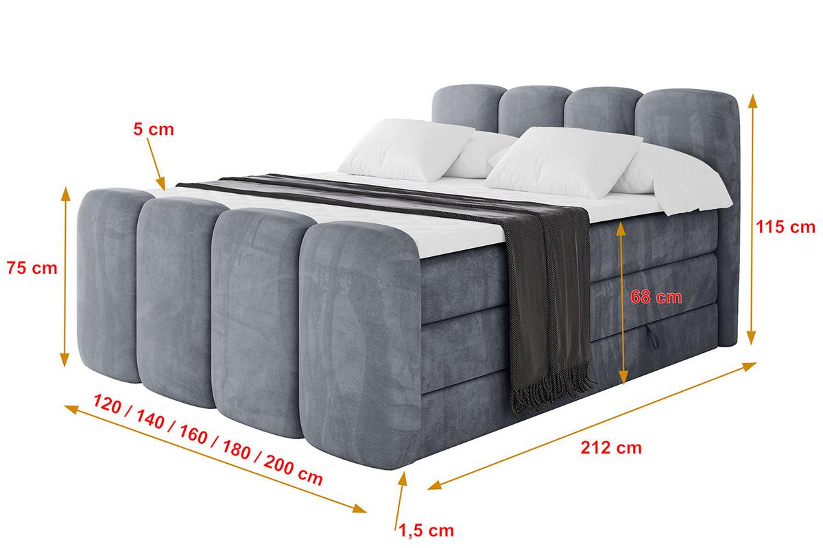 BOXBETT mit Matratze H3|H4 und Lattenrost - NINA-Z KING - 180x200 cm Casablanca - Grau - Anthrazit, Holzwerkstoff (180/200cm)