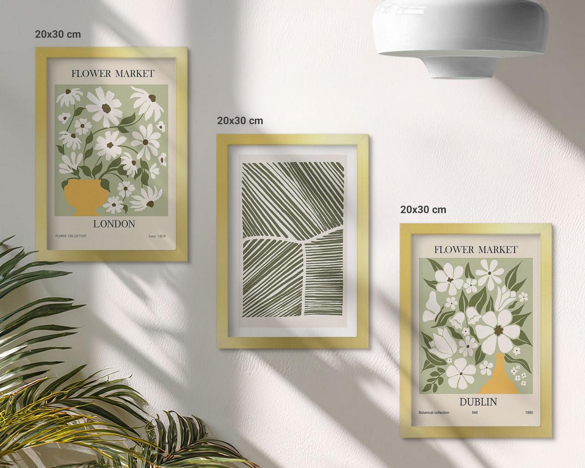 BILDER SET 3er Set - 20x30 cm Goldrahmen - Blumenmuster London Dublin - Goldfarben, Kunststoff (20/30cm) - TULUP