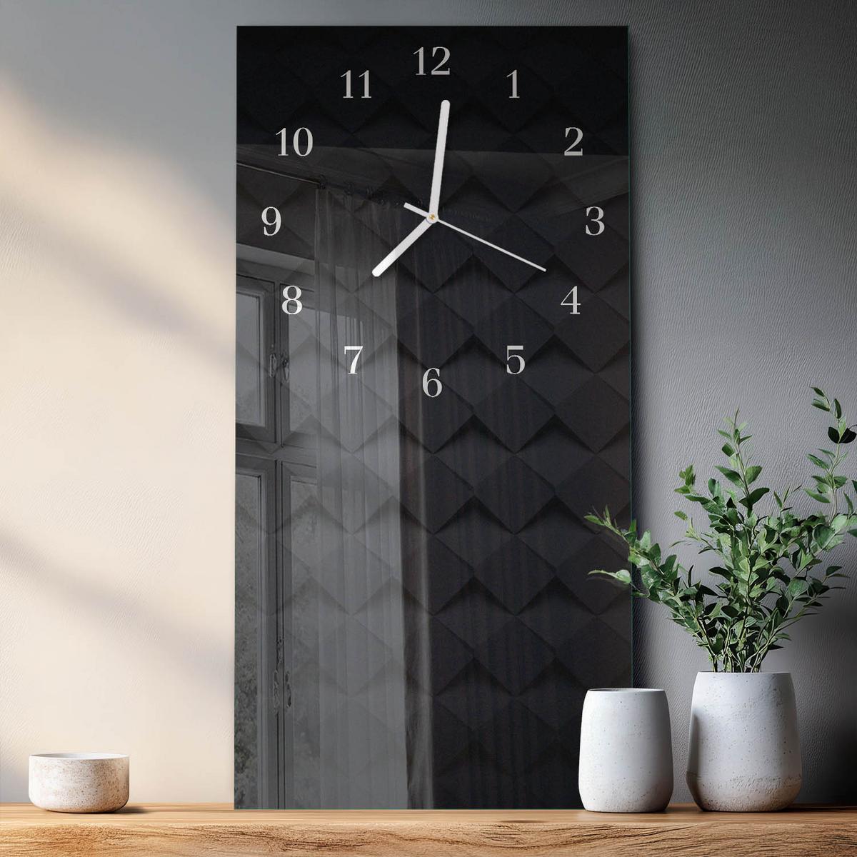WANDUHR aus Glas 30x60 cm - Muster - Schwarz, Glas (30/60/0.4cm) - TULUP